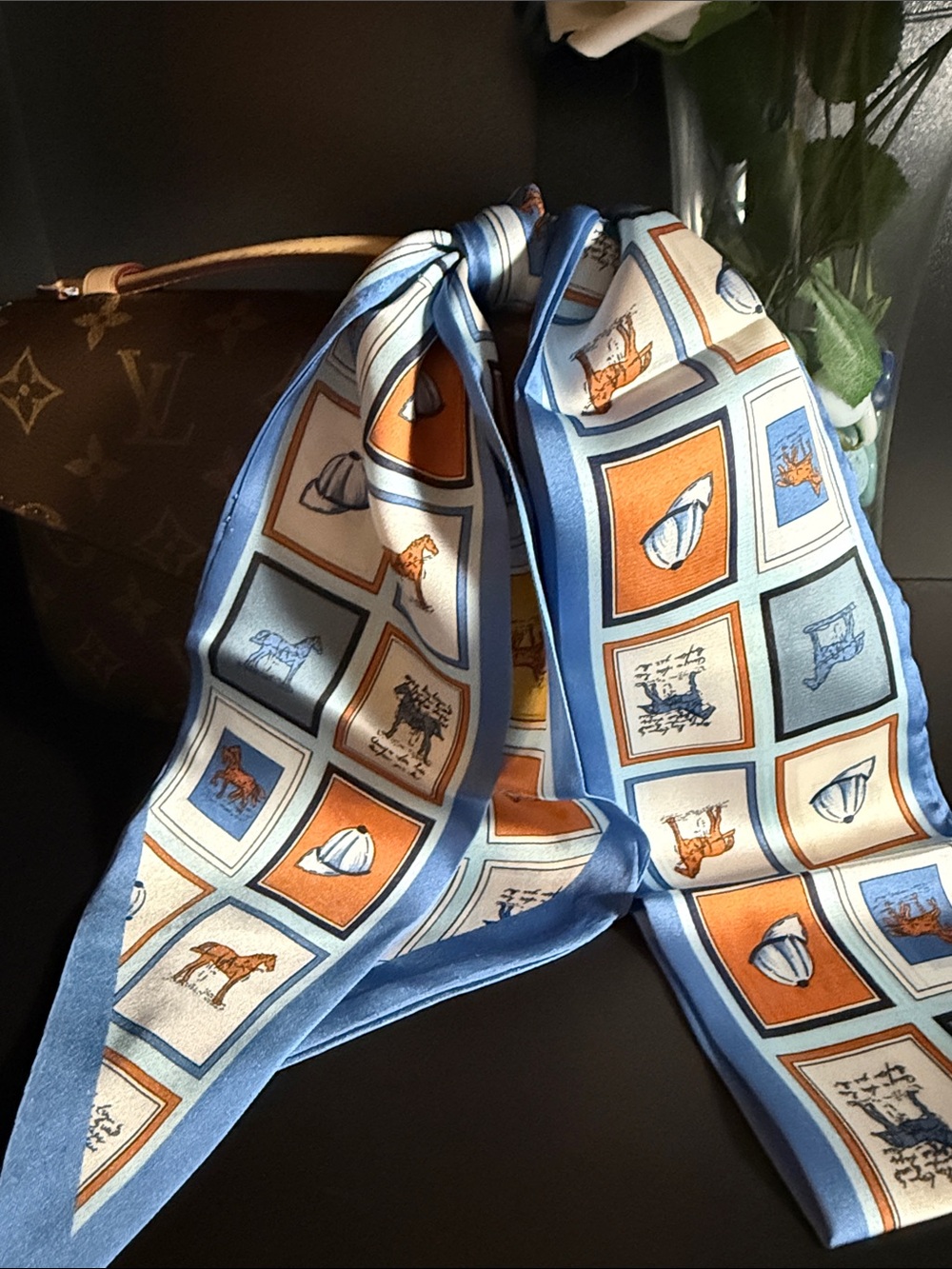 Twilly Scarf in Light Blue & Orange
